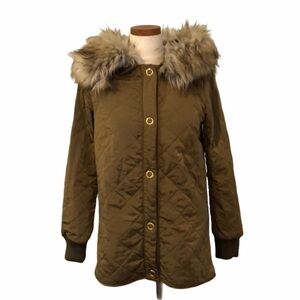 Zara Green Quilted Faux Fur Hooded Mid Length Coat Size XS